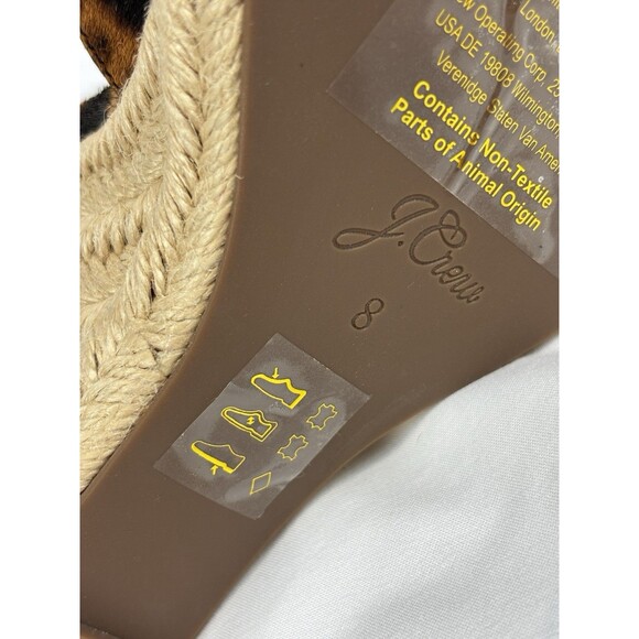 J Crew Animal Print Wedges Brown Black Tan Fur Size 8 Leopard Ankle Strap Buckle - Picture 8 of 10